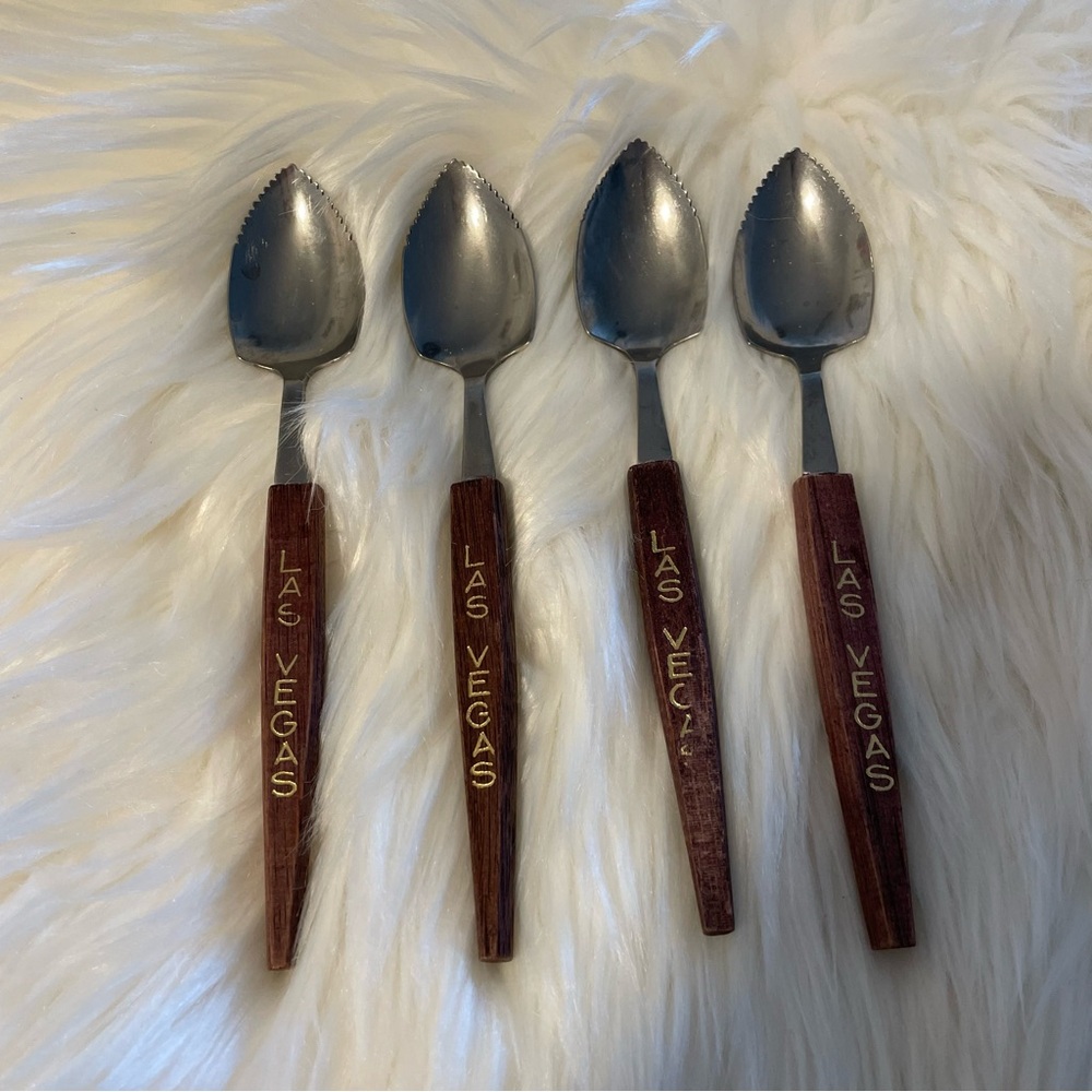 Vintage Las Vegas Grapefruit Spoons Wooden Handles